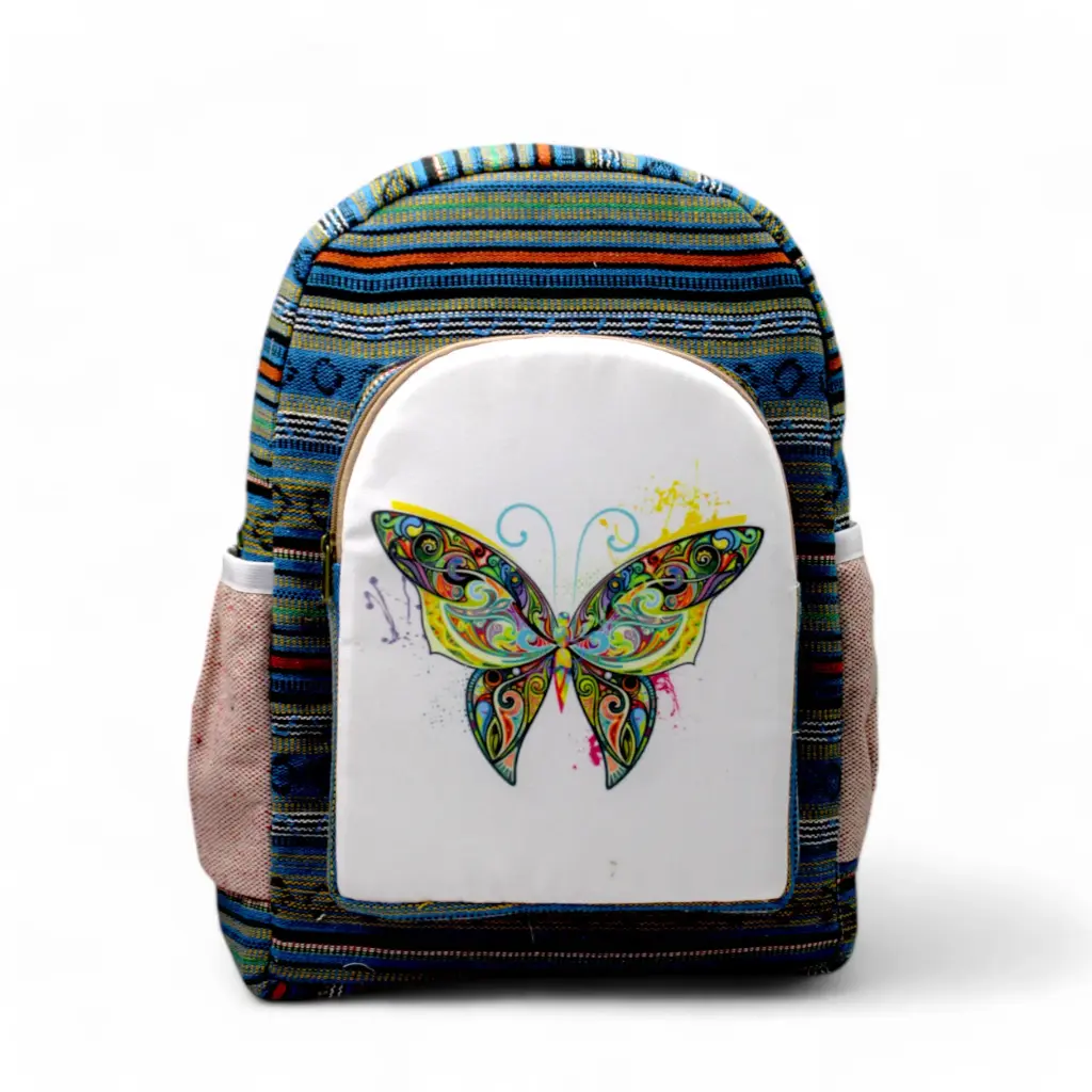 Butterfly Backpack – Handmade Canvas Backpack with Ethnic Woven Design and Side Pockets 25 L