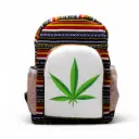 Hemp Leaf Backpack – Handmade Cotton Canvas Bag with Tribal Stripes and Side Pockets for Travel, College & Casual Use 25 L