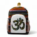 Handcrafted Om Symbol Backpack – Spiritual Cotton Canvas Bag with Boho Tribal Design & Side Pockets for College, Yoga & Travel 25 L