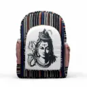 Lord Shiva Print Boho Backpack – Handcrafted Cotton Canvas Bag with Trishul Design & Tribal Fabric for College, Travel & Spiritual Use 25 L