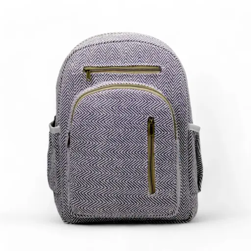 Minimalist Chevron Laptop Backpack – Stylish Cotton Canvas Travel & College Bag with Multi-Pocket Design for Men & Women 