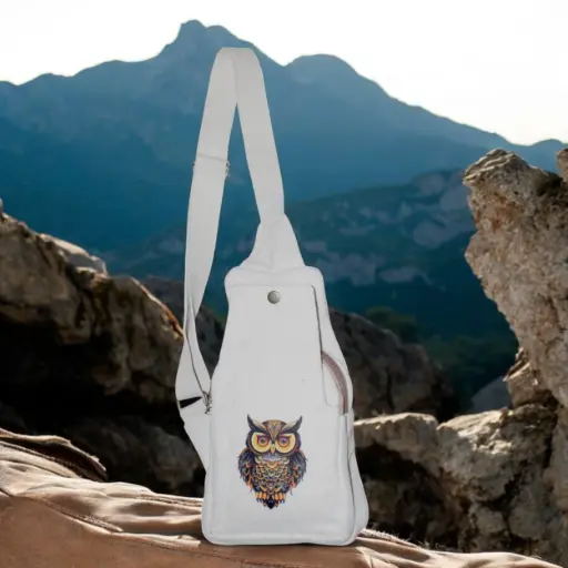🦉 Minimalist Canvas Crossbody Bag with Owl Print | Lightweight Shoulder Bag for Everyday Adventures 