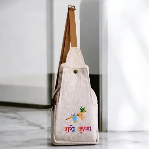 🎨 Krishna-Inspired Canvas Crossbody Bag | Lightweight Spiritual Shoulder Bag with Divine Print 
