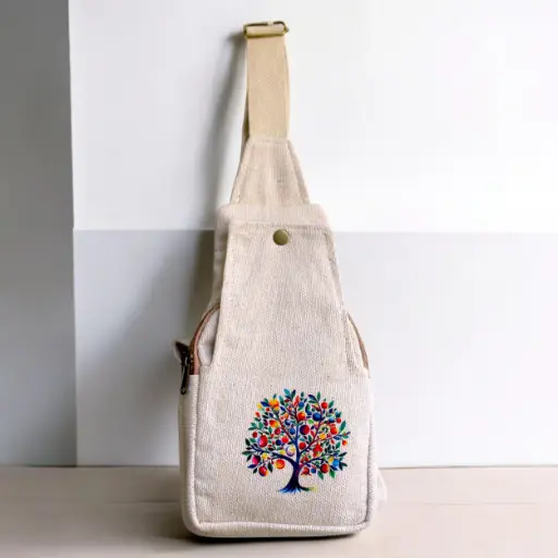 🌳 Eco-Chic Canvas Crossbody Bag with Colorful Tree of Life Print | Minimalist Earthy Sling Bag for Everyday Use 