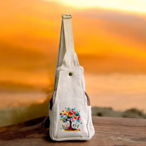 🌈 Vibrant Fantasy Tree Print Canvas Crossbody Bag | Eco-Friendly Minimalist Sling Bag for Daily Adventures 