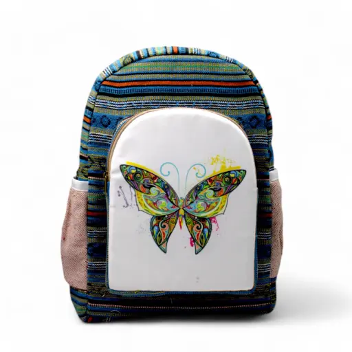 Butterfly Backpack – Handmade Canvas Backpack with Ethnic Woven Design and Side Pockets 25 L